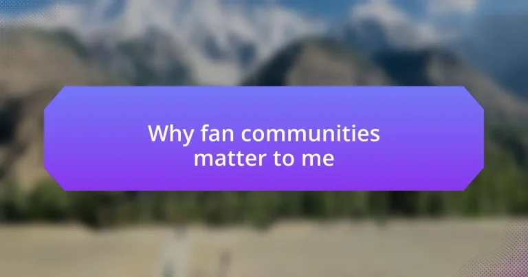 Why fan communities matter to me